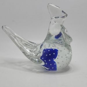 Vintage Glass Chicken Rooster Paperweight Blue
